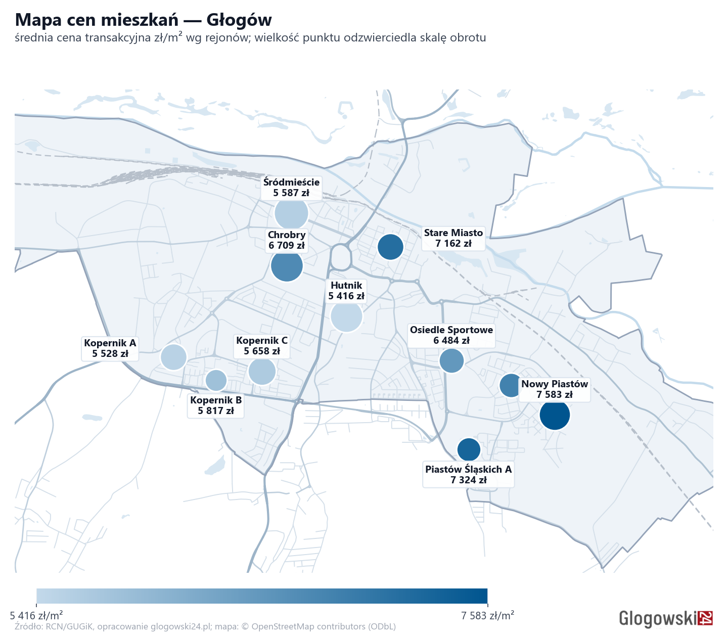 Mapa cen mieszkań - Głogów