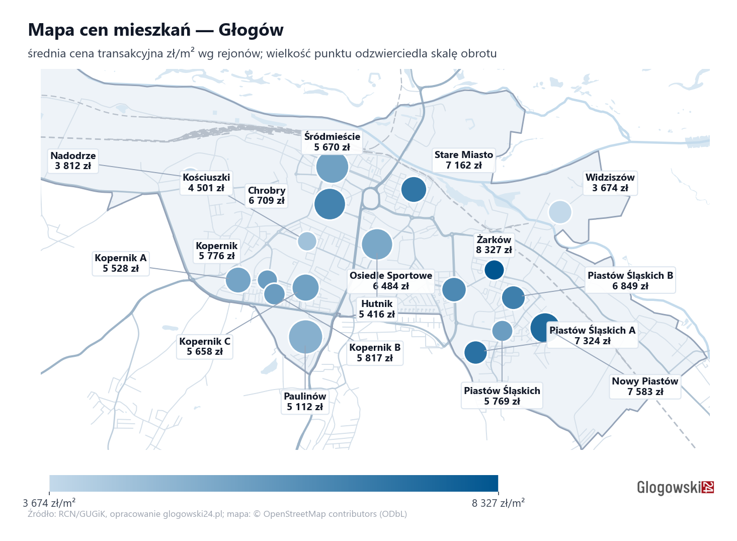 Mapa cen mieszkań - Głogów