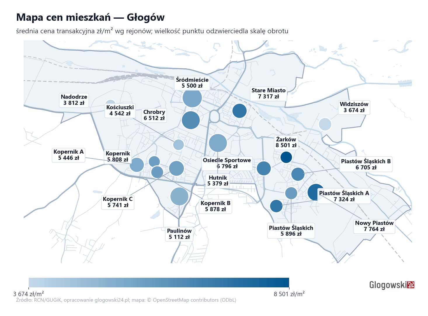 Mapa cen mieszkań - Głogów
