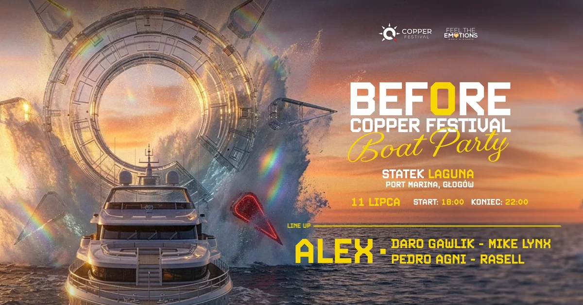 Grafika promocyjna wydarzenia Before Copper Festival: Boat Party Głogów — impreza na statku w Marinie Głogów