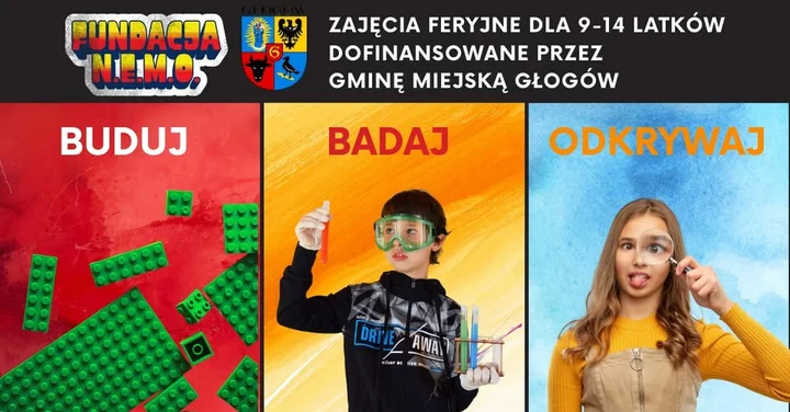 Grafika promocyjna wydarzenia Buduj, badaj, odkrywaj — feryjne zajęcia dla 9–14 latków (dofinansowane)