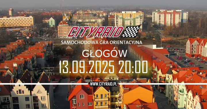 Obrazek przedstawia grafikę promocyjną wydarzenia Samochodowa gra orientacyjna CITYRAID w Głogowie