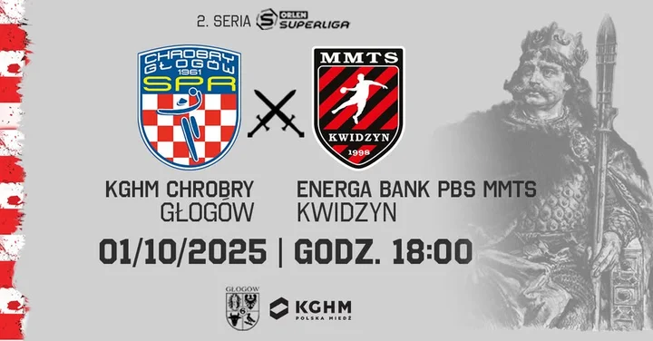 Obrazek przedstawia grafikę promocyjną wydarzenia Mecz KGHM Chrobry Głogów vs Energa Bank PBS MMTS Kwidzyn