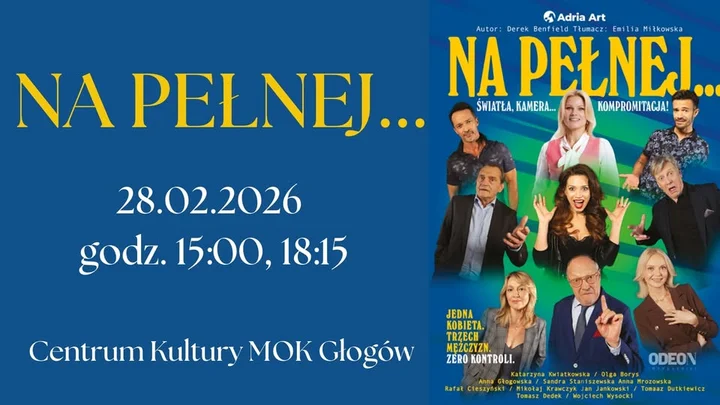 Grafika promocyjna wydarzenia NA PEŁNEJ... światła, kamera, kompromitacja! — komediowa farsa w Głogowie