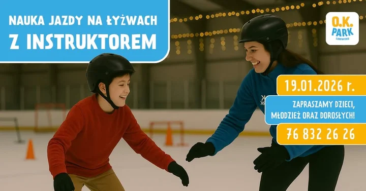 Grafika promocyjna wydarzenia Nauka jazdy na łyżwach z instruktorem – O.K. PARK (Głogów)