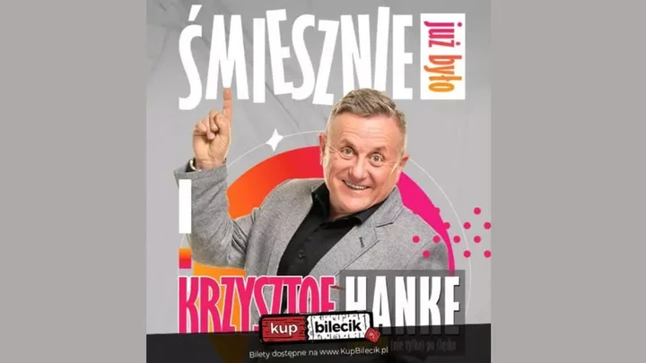 Obrazek przedstawia grafikę promocyjną wydarzenia Krzysztof Hanke w Głogowie — stand-up „Śmiesznie już było”