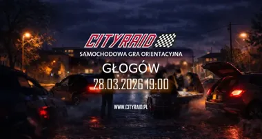 Grafika promocyjna wydarzenia CITYRAID Głogów — samochodowa gra orientacyjna 28 marca 2026