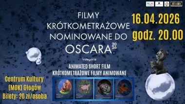Grafika promocyjna wydarzenia DKF Szpula: oscarowe krótkometrażowe animacje w Centrum Kultury MOK Głogów